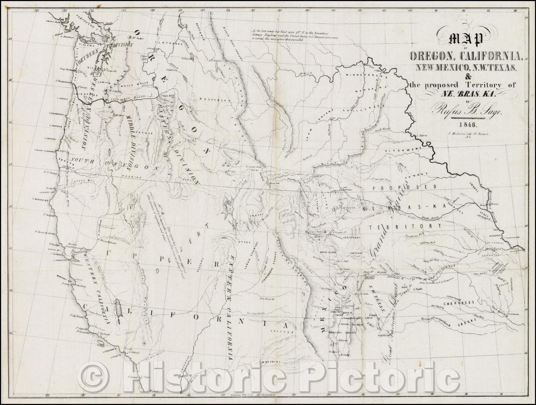 Historic Map - Map of Oregon, California, New Mexico, N.W. Texas & the proposed Territory of Ne-bras-ka, 1846, Rufus Sage v1