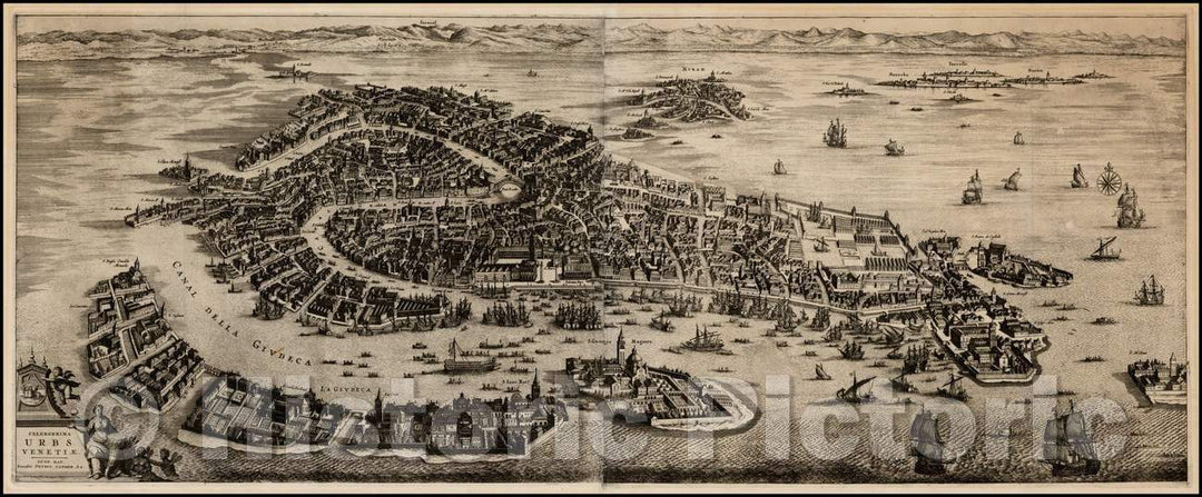 Historic Map - Celeberrima Urbs Venetiae/View of Venice, first published by Jansson in 1657, 1720, Pieter van der Aa - Vintage Wall Art