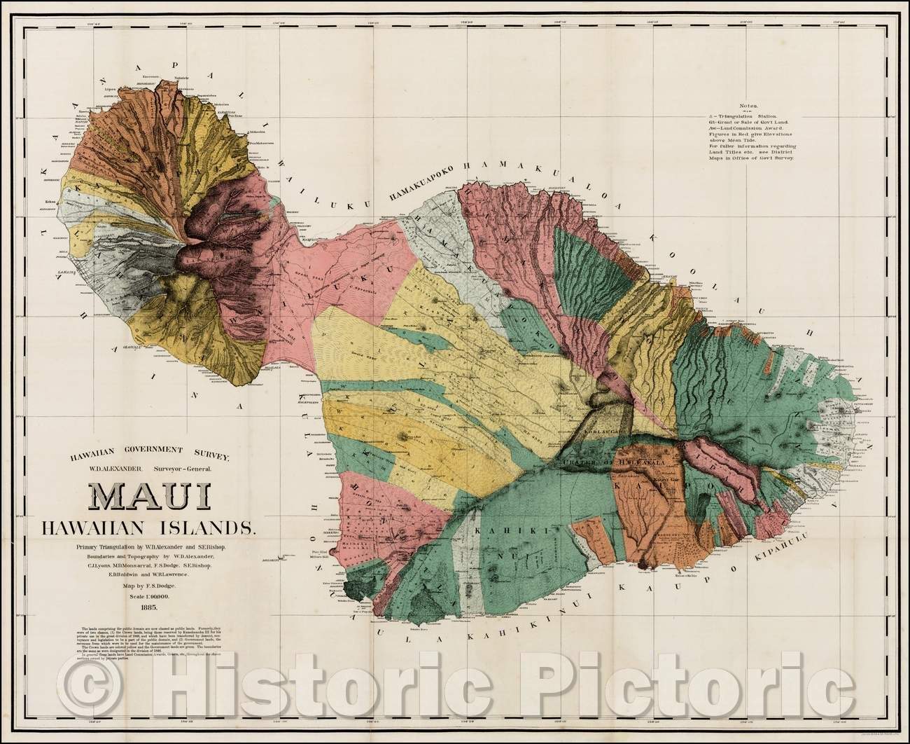 Historic Map - Maui Hawaiian Islands. Primary Triangulation, 1885, Hawaiian Government Survey v1