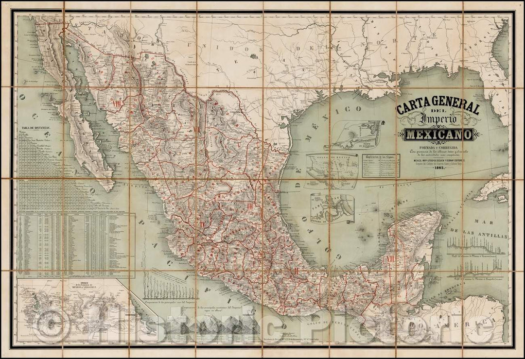 Historic Map - Carta General del Imperio Mexicano Formada y Corregida Con presencia de los ultimos datos y el auxilio de las autoridades mas competentes, 1865 v1