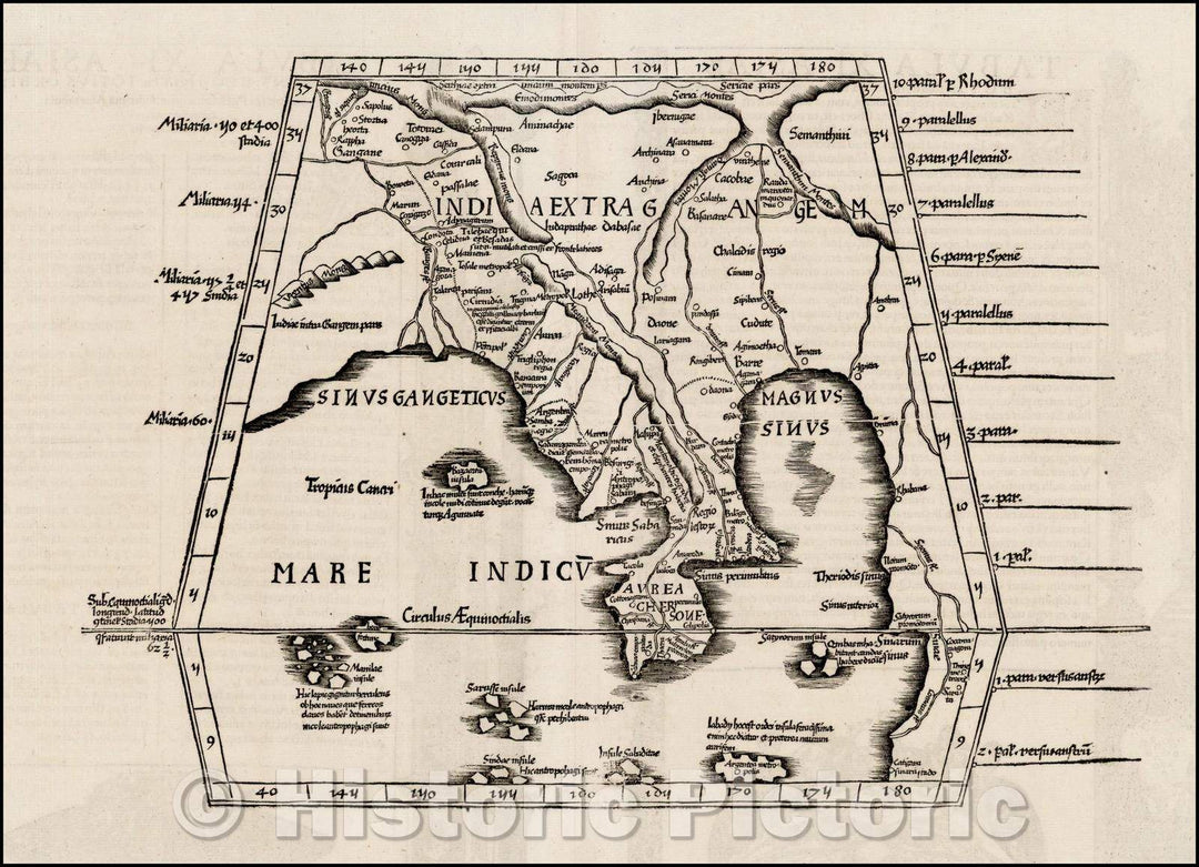 Historic Map - Tabula XI Asiae Hae Sunt E Cognitus Totius Orbis, 1535, Lorenz Fries - Vintage Wall Art