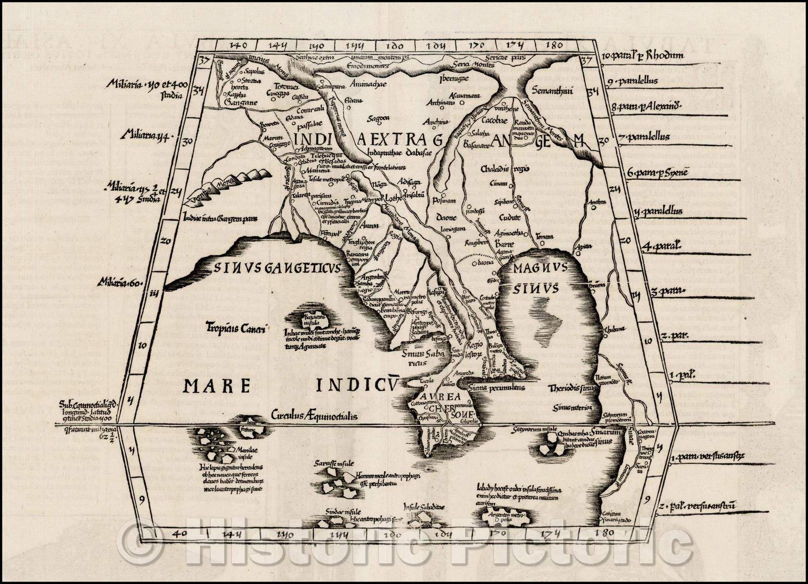 Historic Map - Tabula XI Asiae Hae Sunt E Cognitus Totius Orbis, 1535, Lorenz Fries - Vintage Wall Art