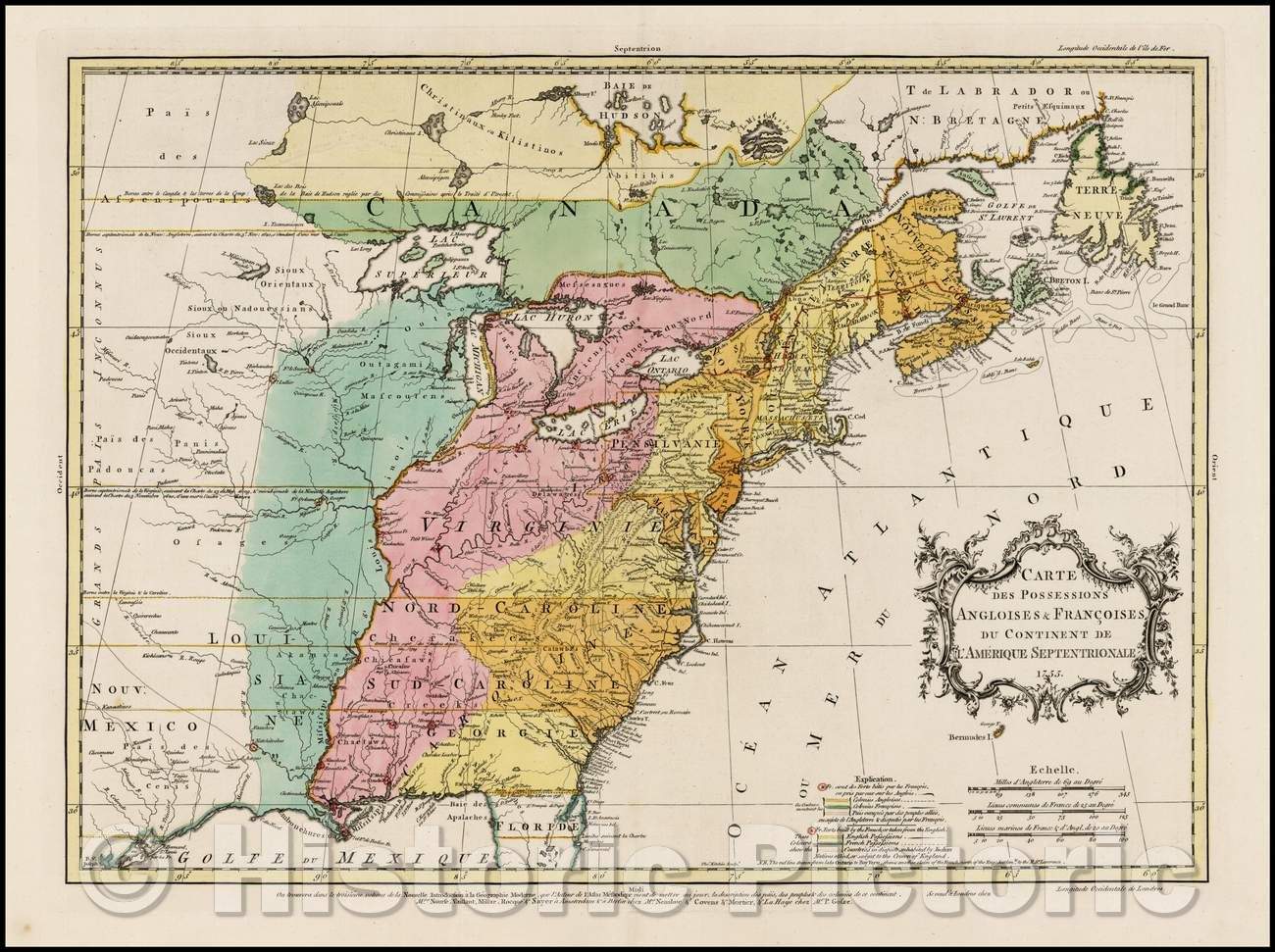 Historic Map - Carte Des Possessions Angloises & Francoises Du Continent De L'Amerique :: Possessions Angloises & Fran?ises Septentionale Amerique, 1755 v2