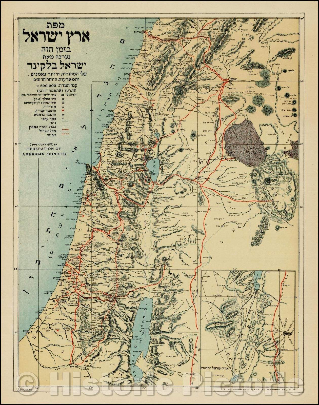 Historic Map - Map of Eretz Israel, 1917, Federation of American Zionists - Vintage Wall Art