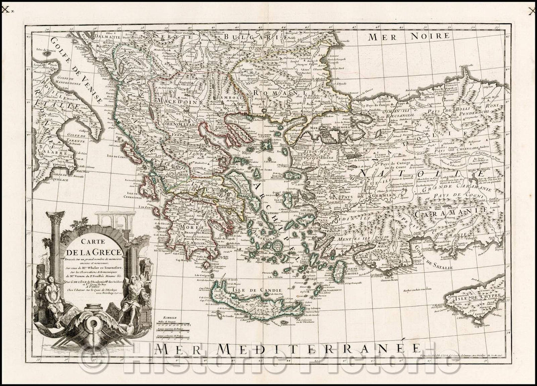 Historic Map - Carte de la Grece Dressee sur un grand nombre de memoires anciens et nouveaux :: Greece, Turkey and Cyprus, 1745 - Vintage Wall Art