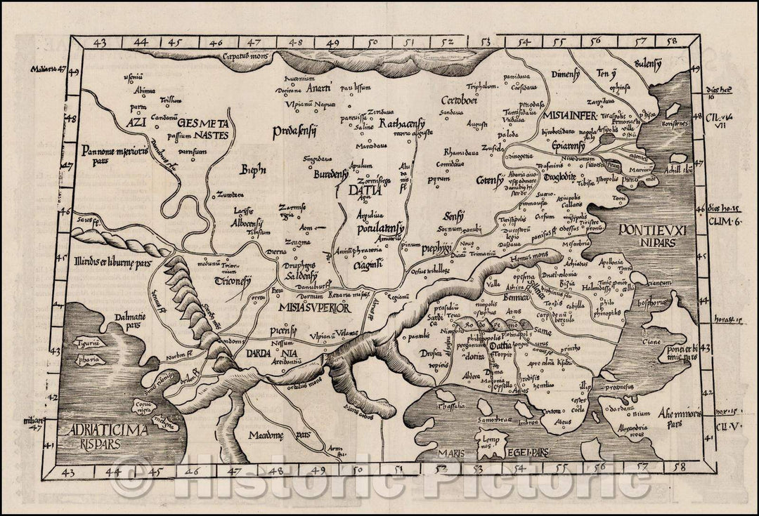 Historic Map - Tabula IX Europae (Balkans, Romania, Greece - Title on Verso)/European board 9 (Balkans, Romania, Greece - Title on verso), 1535, Lorenz Fries - Vintage Wall Art