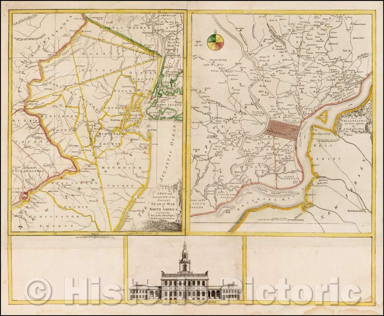 Historic Map - A New and Accurate Map of the Present Seat of War in North America Comprehending New Jersey, Philadelphia, Pennsylvania New-York, 1777 - Vintage Wall Art