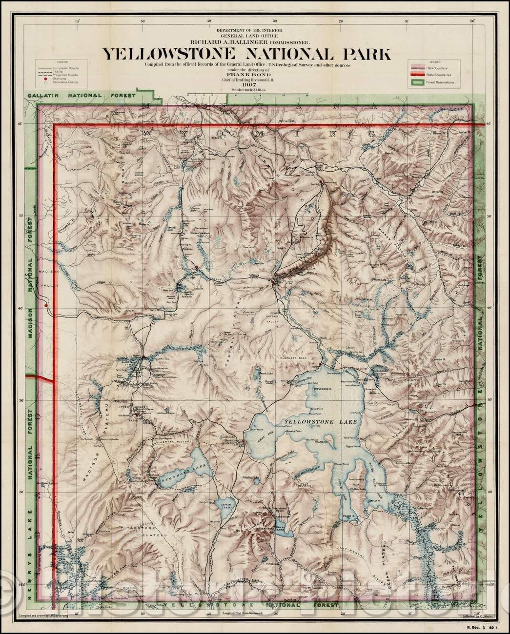 Historic Map - Yellowstone National Park, 1907, General Land Office - Vintage Wall Art