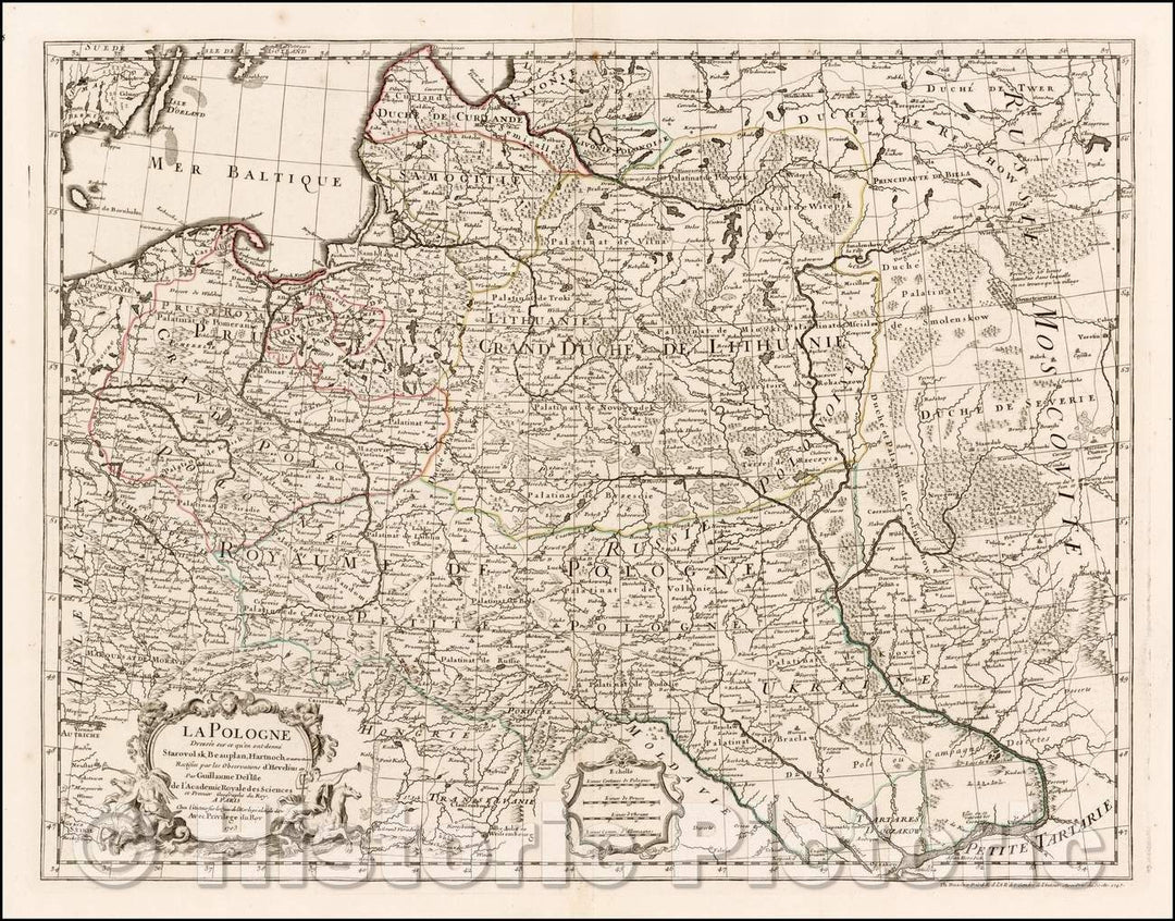 Historic Map - La Pologne Dressee sur cd qu'en ot donne Starovolsk, BeauPlan, Hartnoch 1703 / Map of Poland, prior to its dismemberment, 1745 - Vintage Wall Art