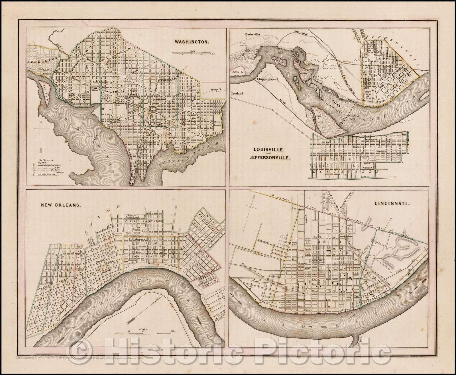 Historic Map - washington with New Orleans and Louisville and Jeffersonville and Cincinnati, 1838, Thomas Gamaliel Bradford v1