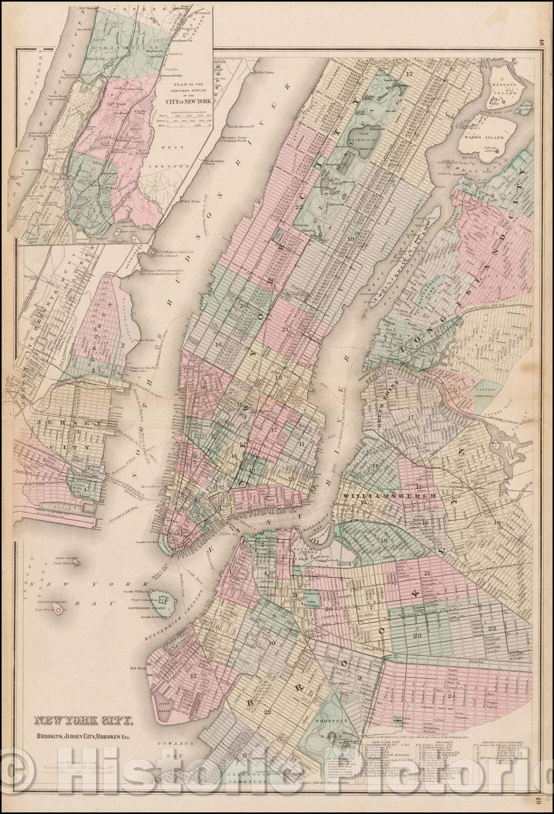 Historic Map - New York City, Brooklyn, Jersey City, Hoboken, Etc, 1873, O.W. Gray v1