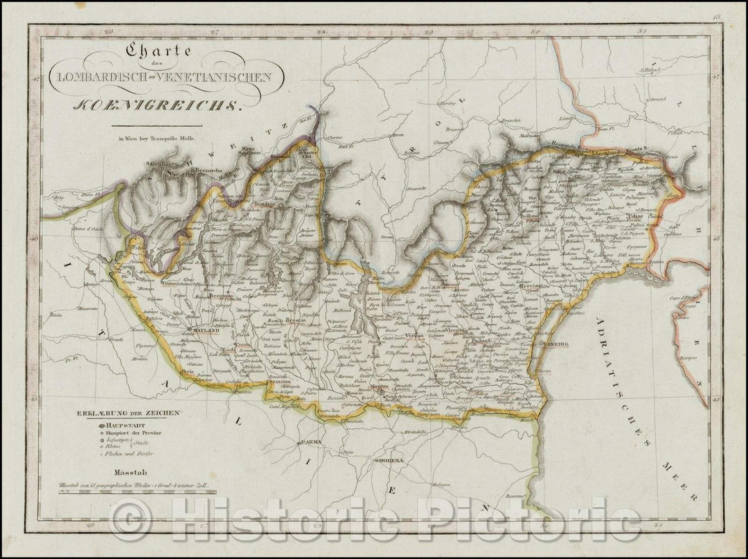 Historic Map - Charte des Lombardisch-Venetianischen Koenigreichs/Regional Map of the Kingdoms of Lombardy and Venice, 1800, Tranquillo Mollo - Vintage Wall Art