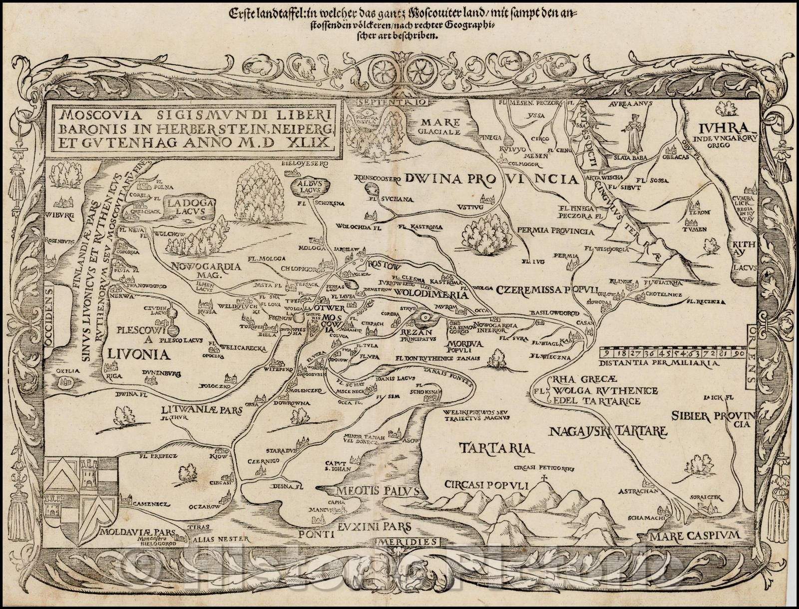 Historic Map - (First Modern of Russia) Moscovia Sigismundi Liberi Baronis In Herber :: (First Modern of Russia), Moscow Sigismund free Baron in Herberstein, N, 1563 - Vintage Wall Art