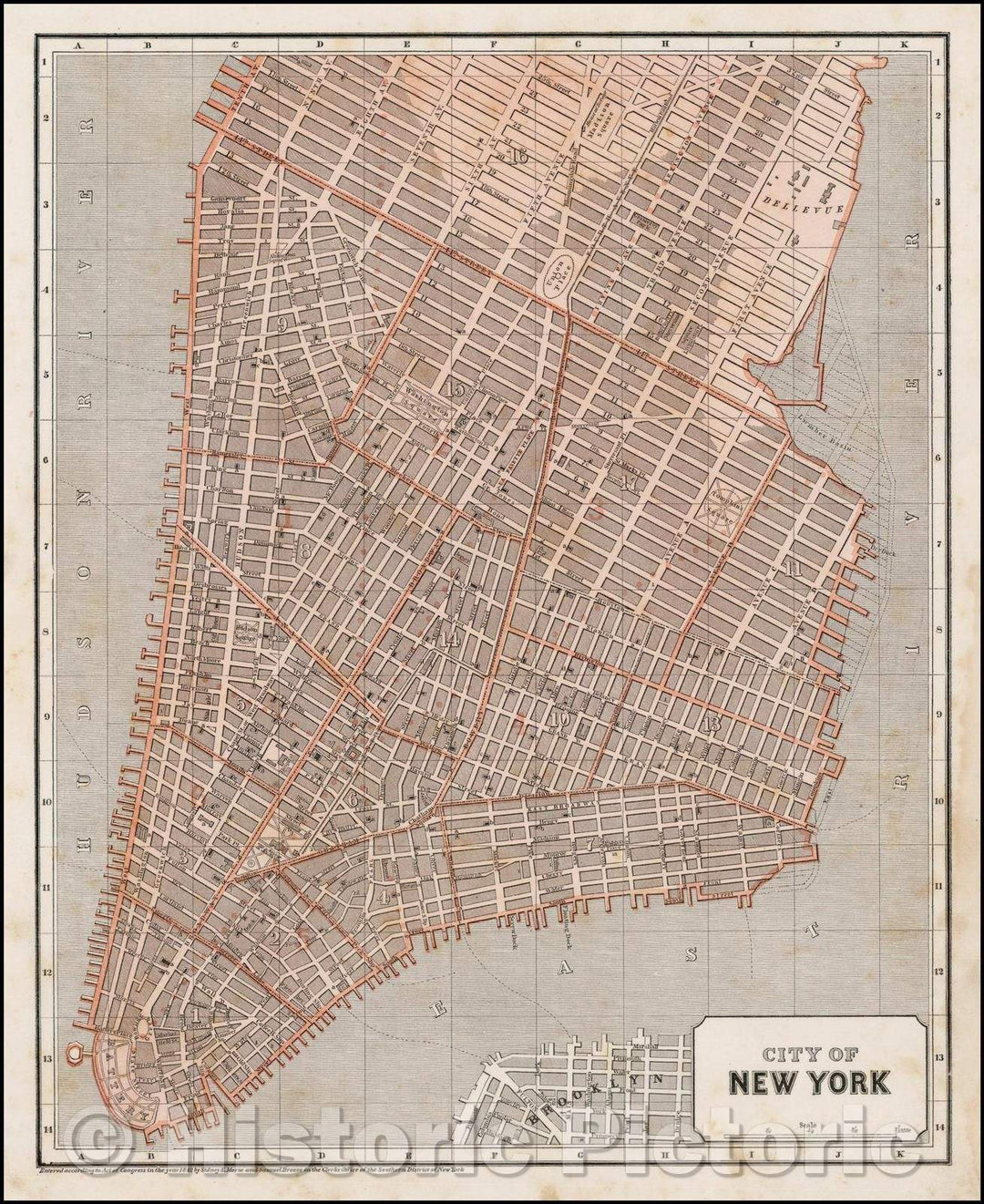 Historic Map - City of New York, 1842, Sidney Morse - Vintage Wall Art