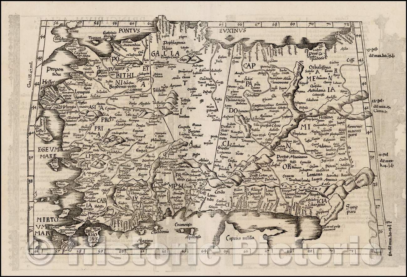 Historic Map - Tabula I Asiae [Title On Verso] [Shows Cyprus]/Asia Table 1 [title on verso] [Shows Cyprus], 1535, Lorenz Fries - Vintage Wall Art