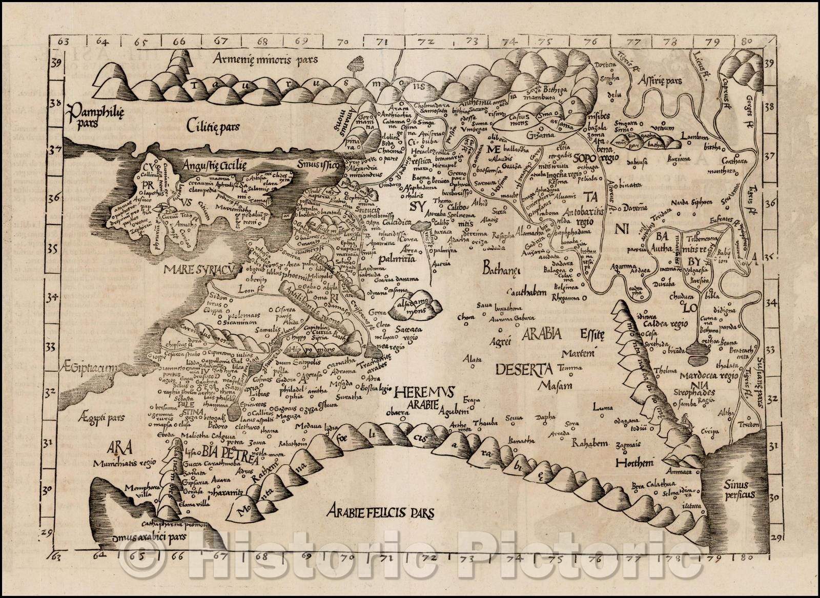 Historic Map - Modern Map of Cyprus, Syria, Palestine, etc, 1522, Lorenz Fries - Vintage Wall Art