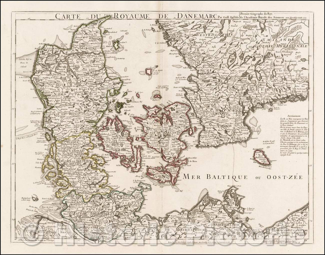 Historic Map - Carte Du Royaume De Danemarc/Map Of The Kingdom Of Danemarc. 1769 (Baltic, Southern Sweden, etc.), 1769, Philippe Buache - Vintage Wall Art