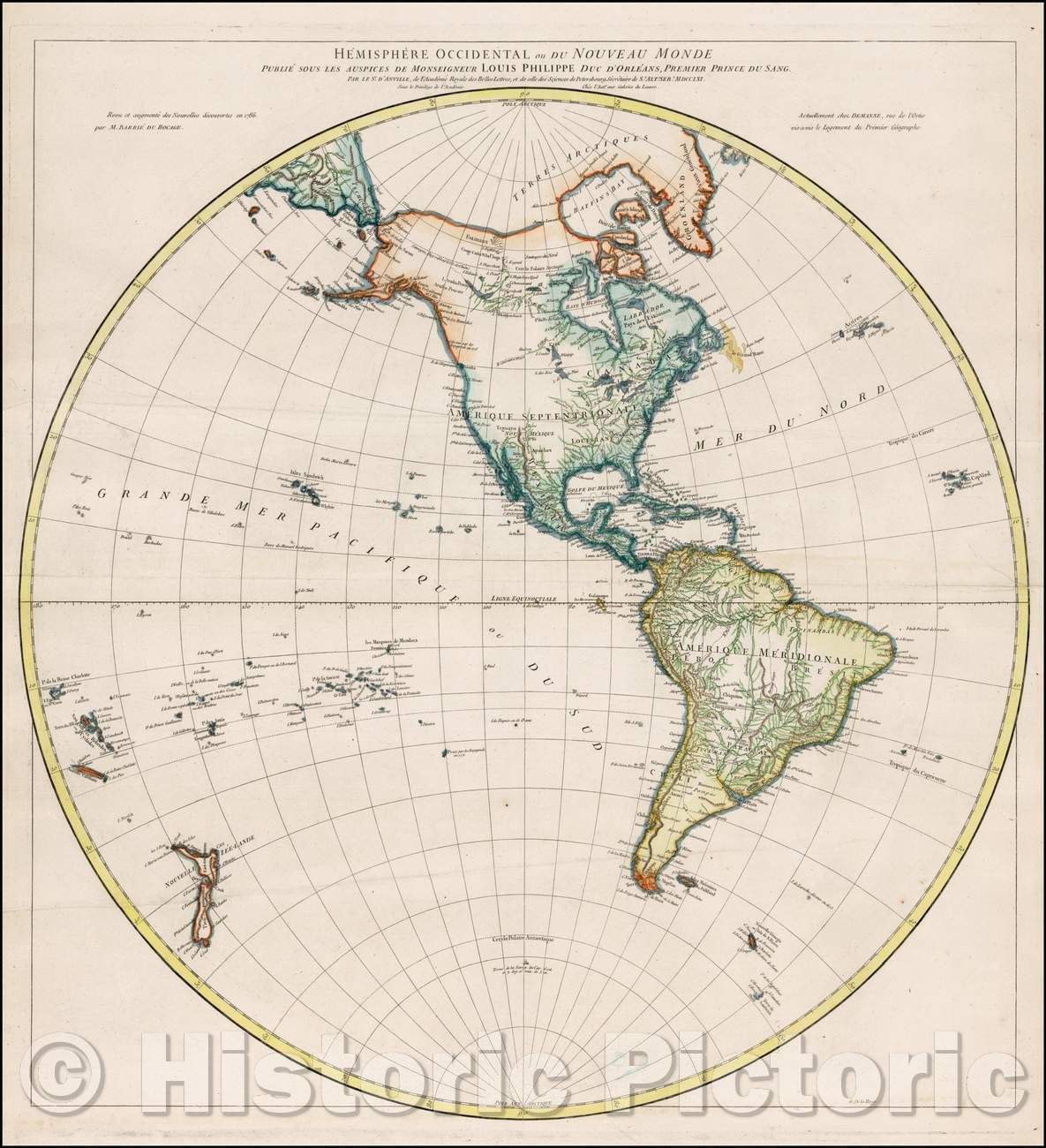 Historic Map - Hemisphere Occidental ou du Nouveau Monde Publie sous les Auspices de Mons :: Western Hemisphere or New World, 1786 - Vintage Wall Art