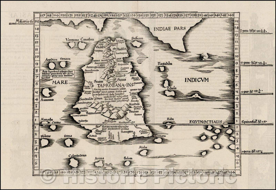 Historic Map - Tabula XII. Asiae Title on verso Sri Lanka, 1535, Lorenz Fries - Vintage Wall Art