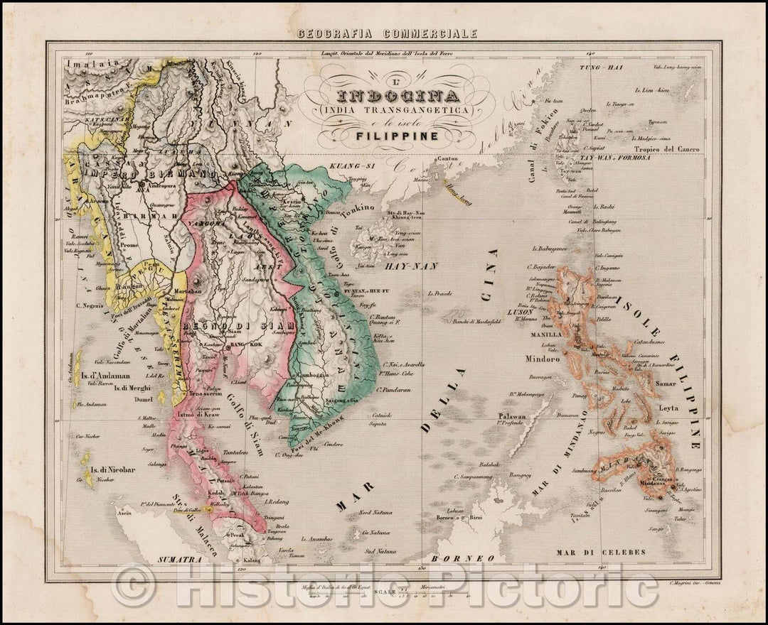 Historic Map - L'Indochina (India Transgangetica) le isole Filippine (Names Hong Kong) / Map of the Philippines and Southeast Asia, Hong Kong and Taiwan, 1858 - Vintage Wall Art