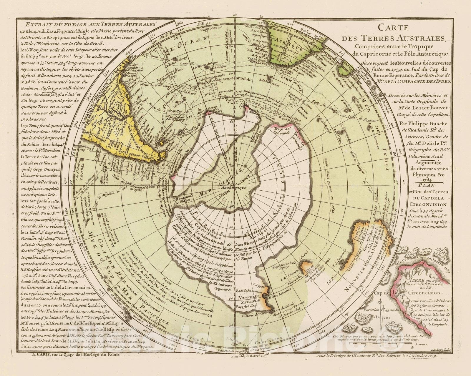 Historic Map - Carte des Terres Australes Comprises entre le Tropique du Capricorne :: Southern Hemisphere, Buache's Antarctic lands and interior Sea, 1754 - Vintage Wall Art