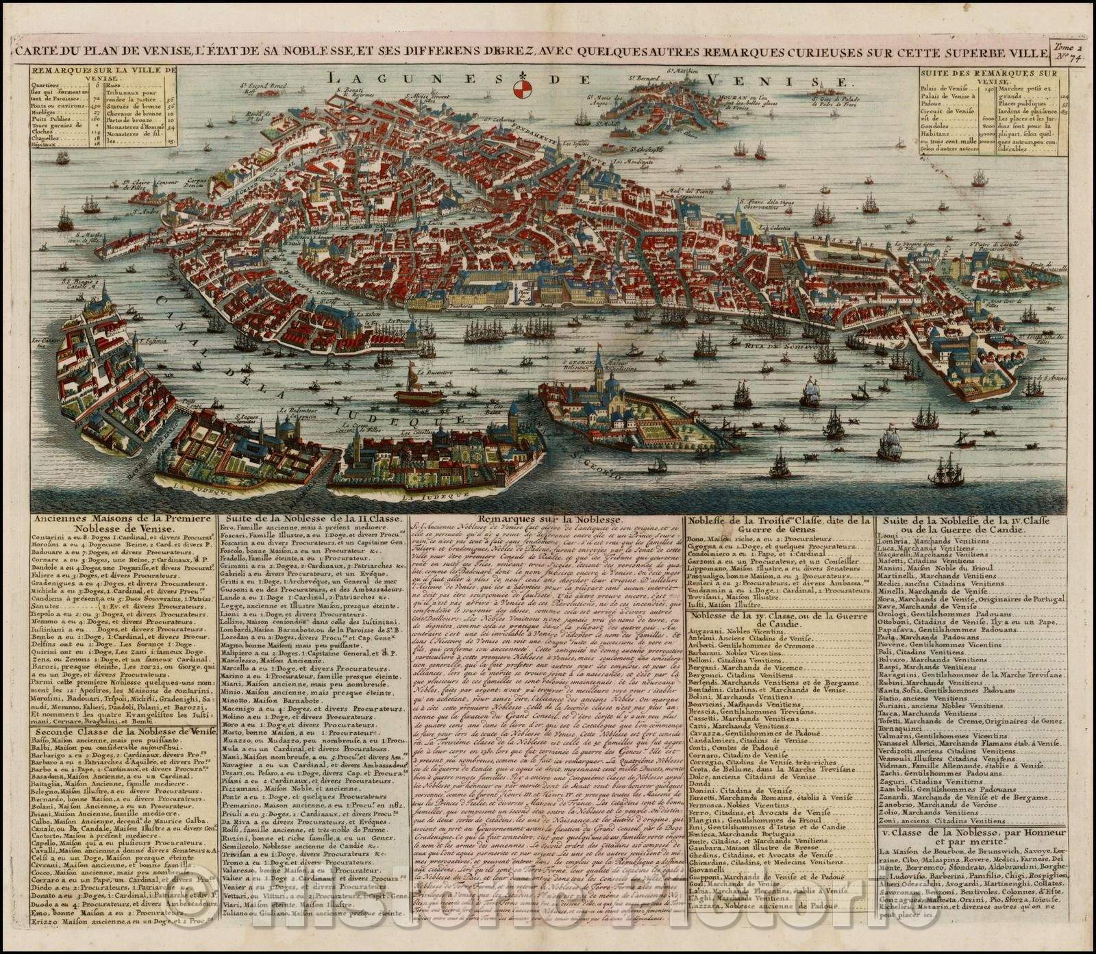 Historic Map - Carte Du Plan De Venise, L'Etat De Sa Noblesse ./Map Of The Plan Of Venice, The State Of The Nobility, 1719, Henri Chatelain - Vintage Wall Art