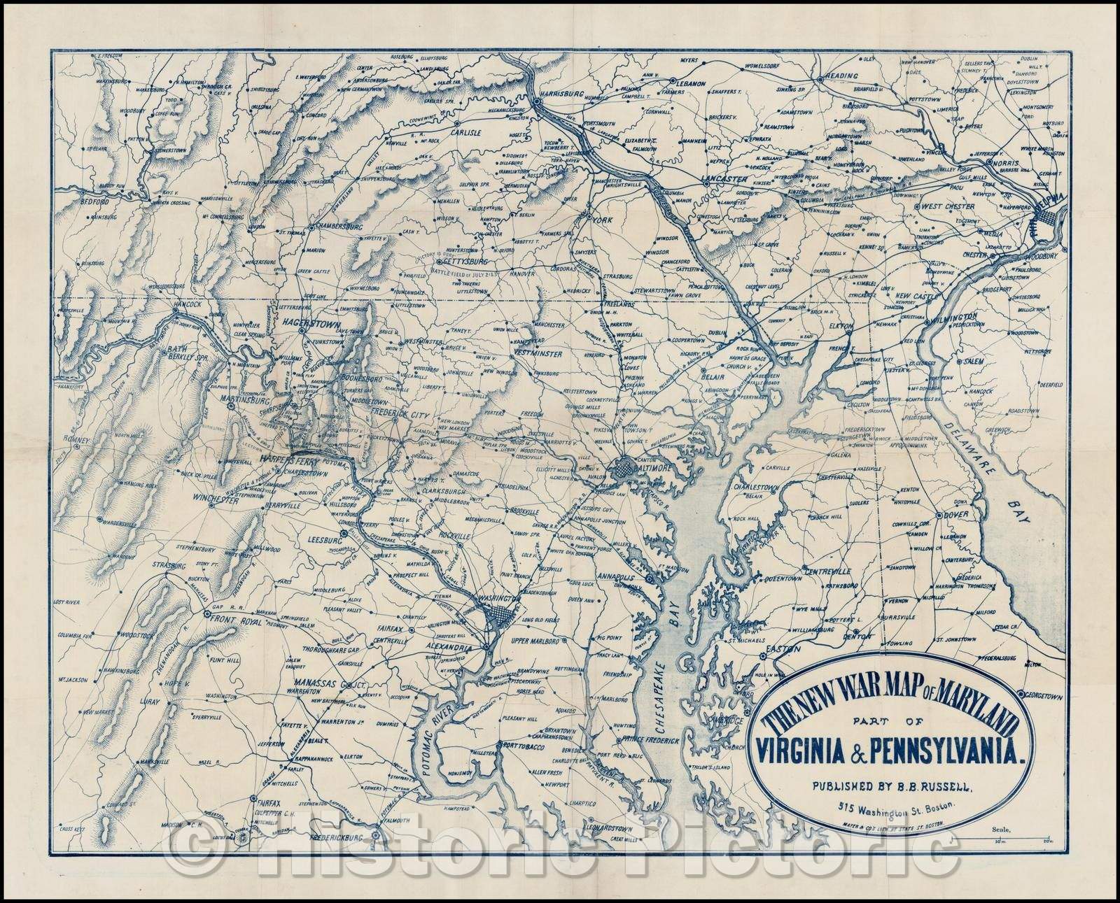 Historic Map - The New War Map of Maryland Part of Virginia & Pennsylvania, 1863, Ferdinand Mayer & Co. - Vintage Wall Art