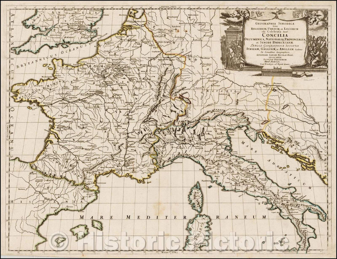 Historic Map - Geographia Synodica Sive Regionum, Urbium et Locurum ubi Celebrata Sunt :: part of Western Europe, Church Synods throughout the Region, 1660 - Vintage Wall Art