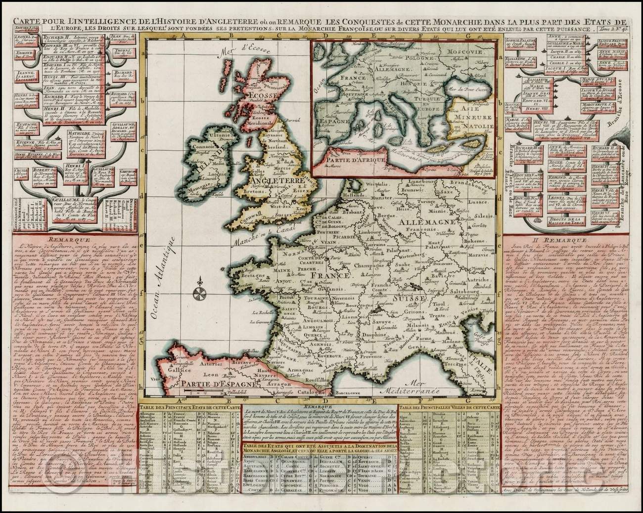 Historic Map - Carte Pour L'Intelligence De L'Histoire D'Angleterre ou on Remarque Les Conquestes De Cette Mon :: British Isles and Regions of Europe, 1719 - Vintage Wall Art