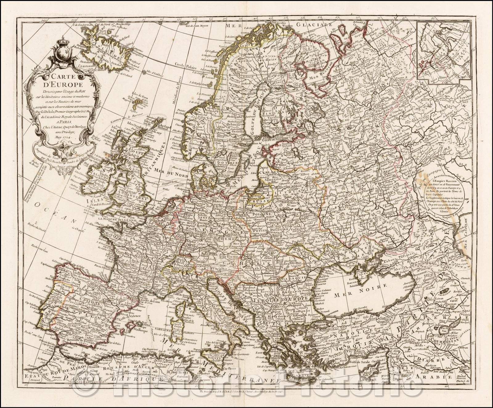 Historic Map - Carte D'Europe Dressee pour l'Usage du Roy, 1724, Philippe Buache - Vintage Wall Art