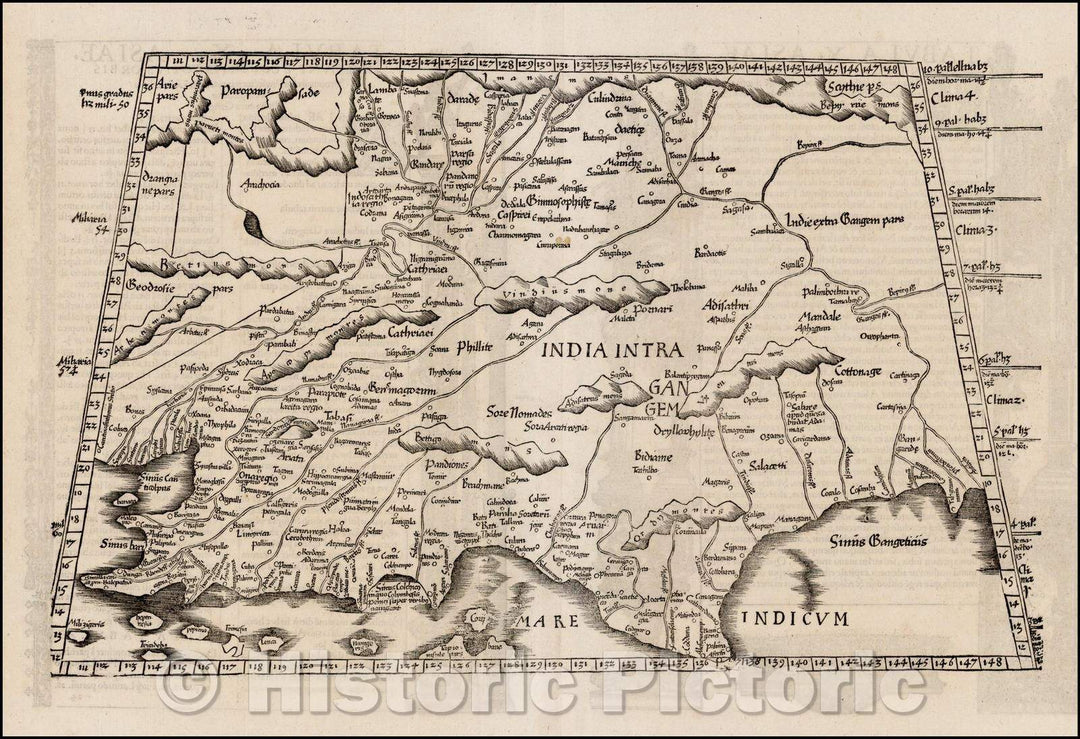 Historic Map - (India) (Tabula X. Asiae hae sunt e cognitis totius orb/Map of India, Claudius Ptolemy,Indus to the Ganges and north to the Himalayas, 1535 - Vintage Wall Art