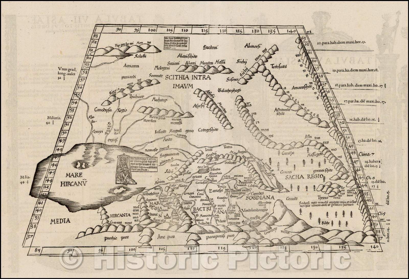 Historic Map - Tabula VII Asiae Russia, Kazakhstan, Uzbekistan, Turkmenistan & Iran Title on Verso, 1535, Lorenz Fries v1