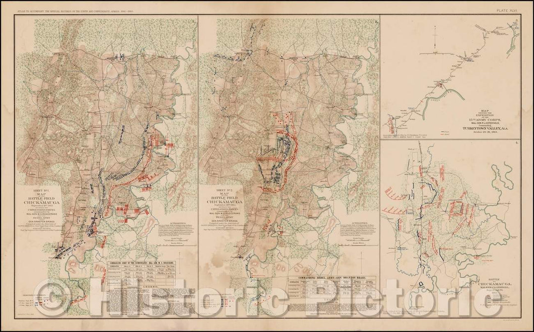 Historic Map - Map of the Battle-Field of Chickamauga Sept 19th 1863, 1891, Julius Bien & Co. - Vintage Wall Art