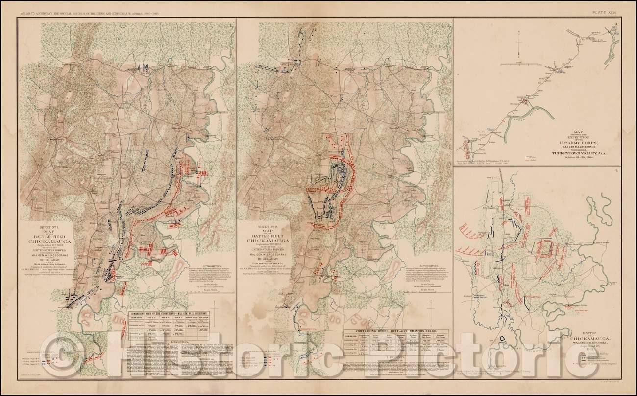 Historic Map - Map of the Battle-Field of Chickamauga Sept 19th 1863, 1891, Julius Bien & Co. - Vintage Wall Art