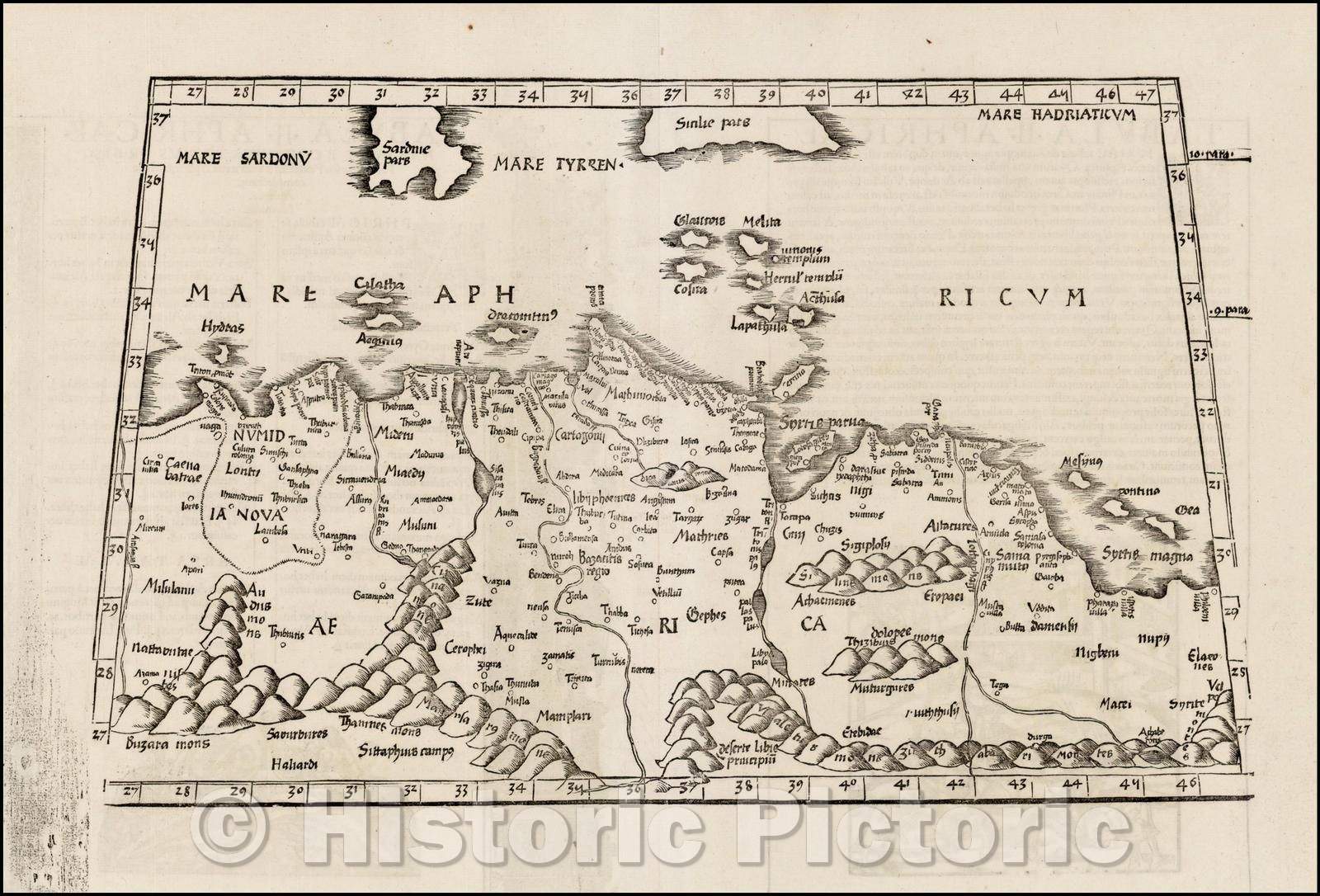 Historic Map - Africa Tabula II Aphricae. Shows Malta and part of Sicily and Sardinia, 1535, Lorenz Fries - Vintage Wall Art