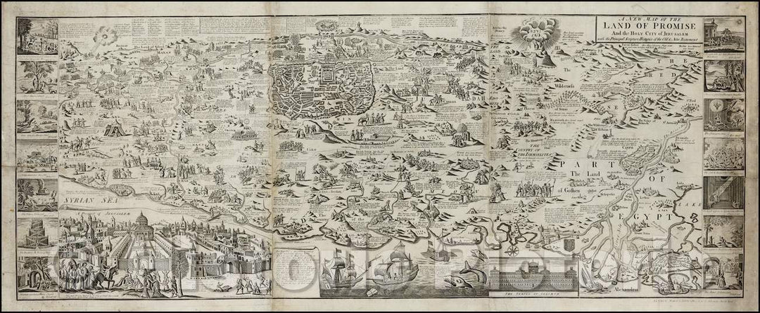 Historic Map - The Land of Promise And the Holy City of Jerusalem with the Principal Scripture Histories of the Old & New Testament, 1765, Cluer Dicey - Vintage Wall Art