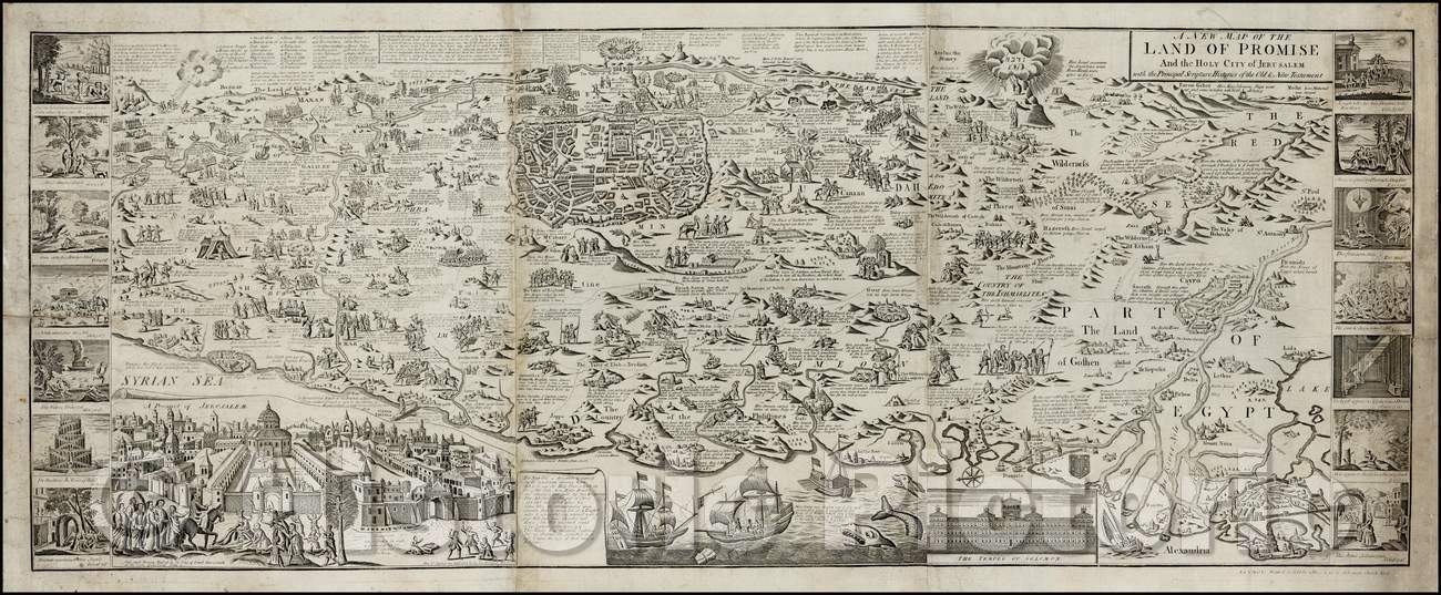 Historic Map - The Land of Promise And the Holy City of Jerusalem with the Principal Scripture Histories of the Old & New Testament, 1765, Cluer Dicey - Vintage Wall Art