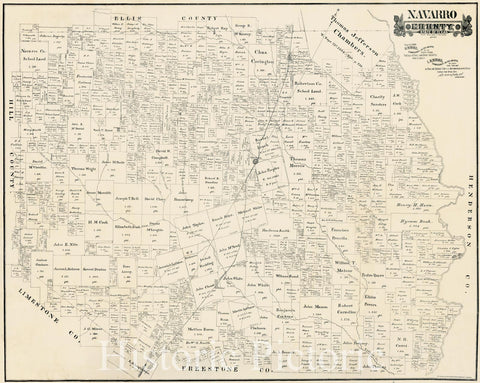 Historic Map - Navarro County. State of Texas, 1888, R.M. Hall - Vintage Wall Art
