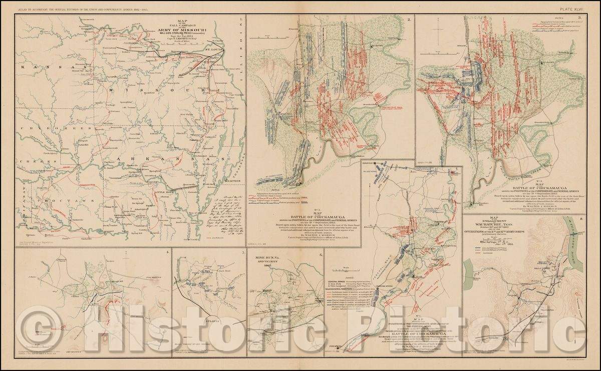 Historic Map - Map of the Fall Campaign of the Army of the Missouri, 1891, Julius Bien & Co. - Vintage Wall Art