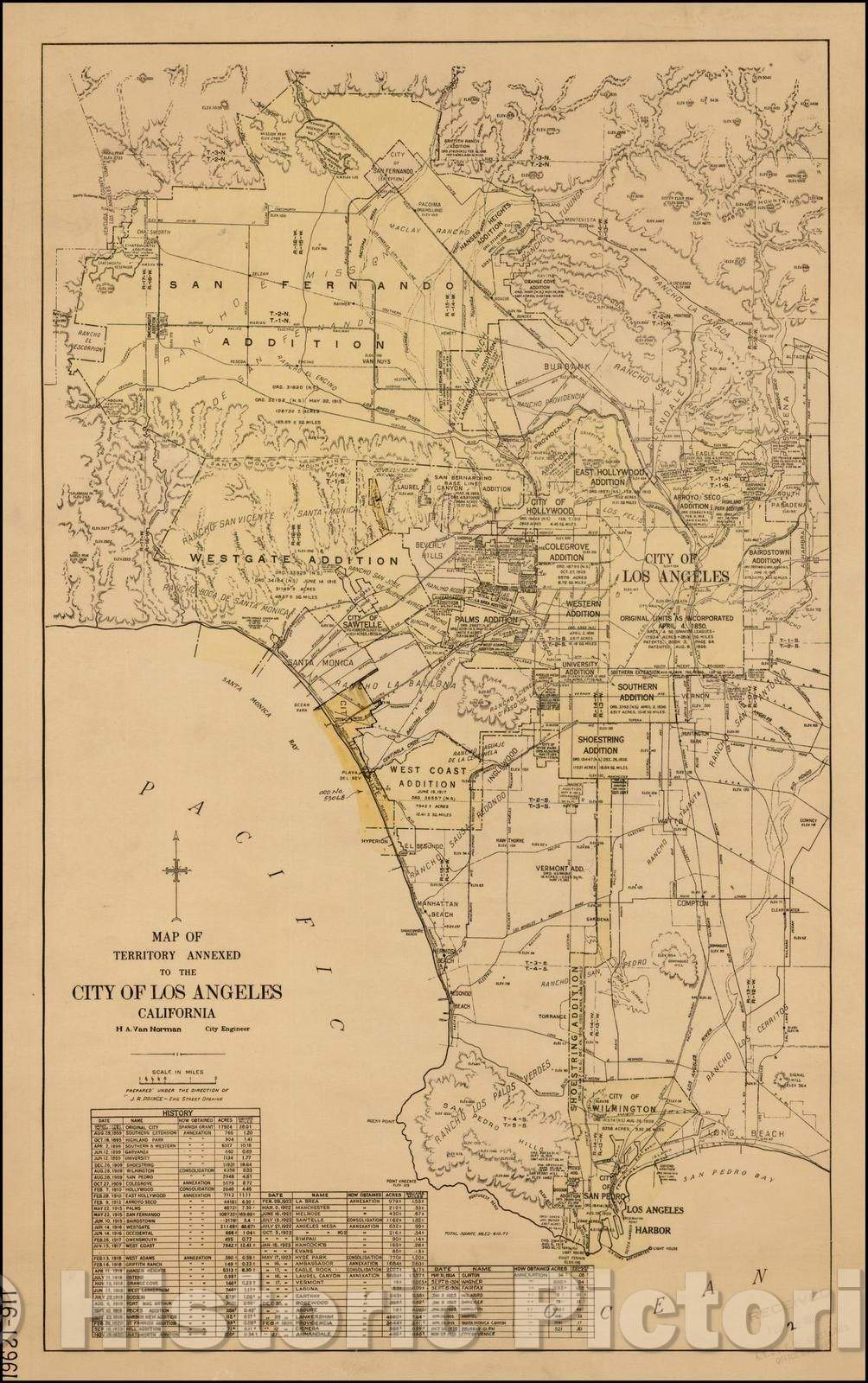 Historic Map - Map of Territory Annexed to the City of Los Angeles California, 1925, Los Angeles Board of Public Works - Vintage Wall Art