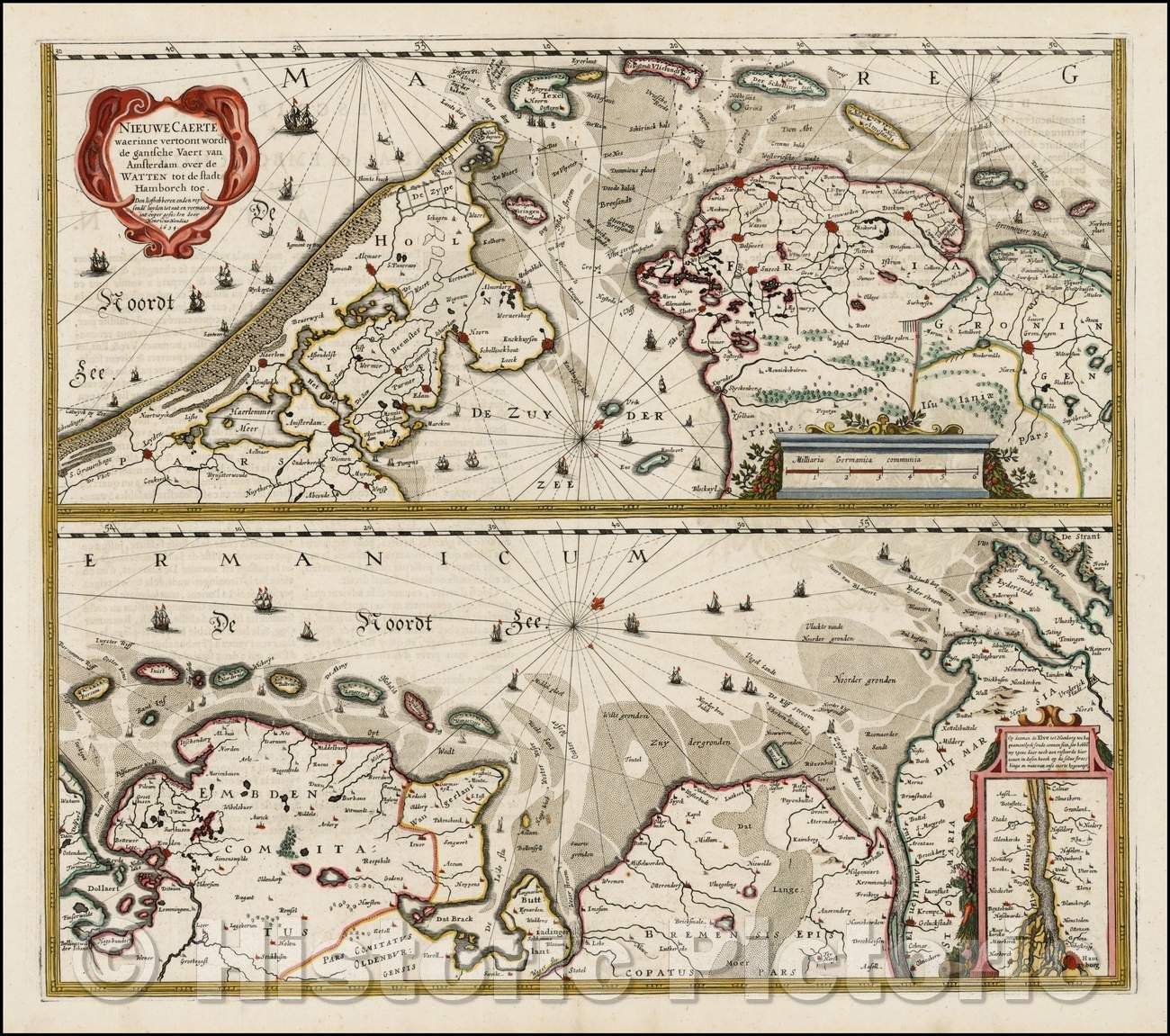 Historic Map - Nieuwe Caerte Waerinne Vertoont wordt de Gantsche Vaert van Amsterdam over, 1634 - Vintage Wall Art