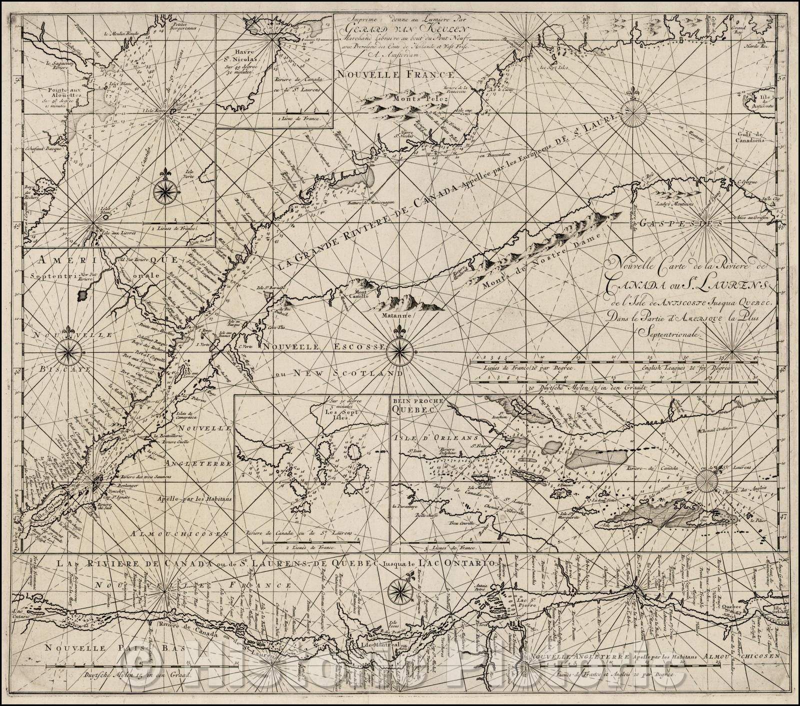 Historic Map - Nouvelle Carte de la Riviere de Canada ou St. Laurens de l'Ile de Anticoste jusqua Quebec. Dans la Partie d'Amerique la Plus Septentrionale, 1725 - Vintage Wall Art