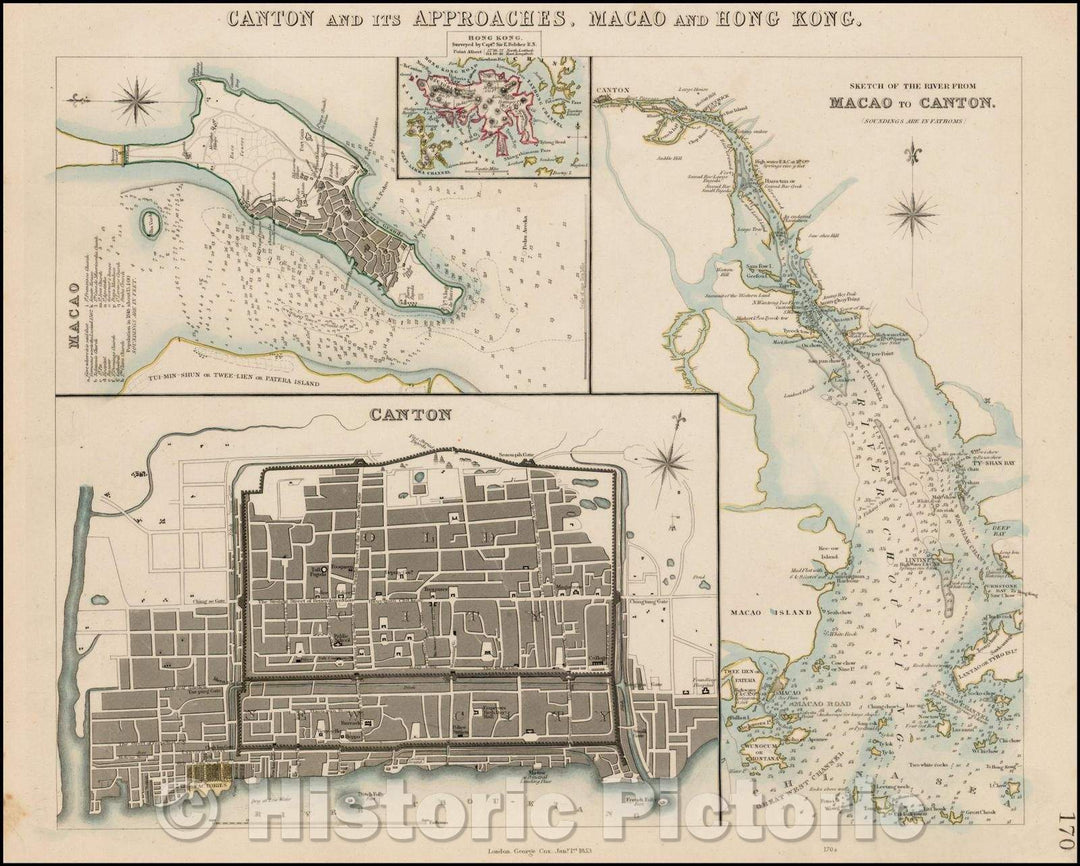 Historic Map - Canton and its Approaches, Macao and Hong Kong, 1852, SDUK - Vintage Wall Art