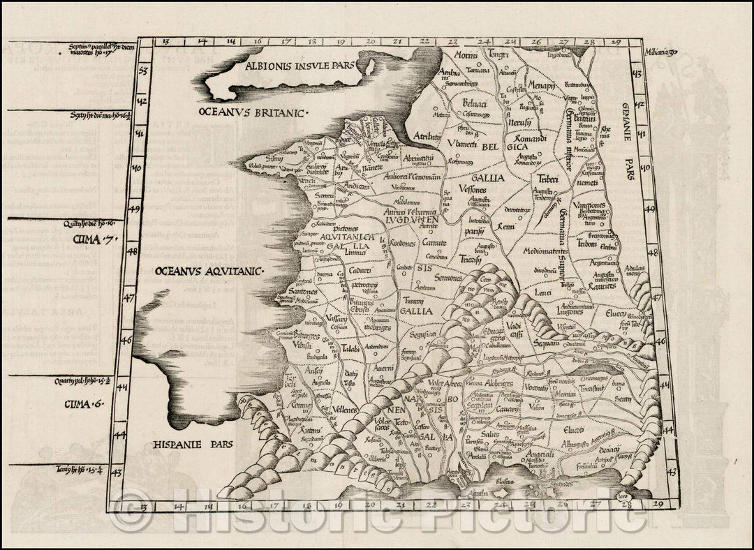 Historic Map - Tabula III Europae (France - Title on Verso)/Table 3 European (France - Tide on Reverse), 1535, Lorenz Fries - Vintage Wall Art