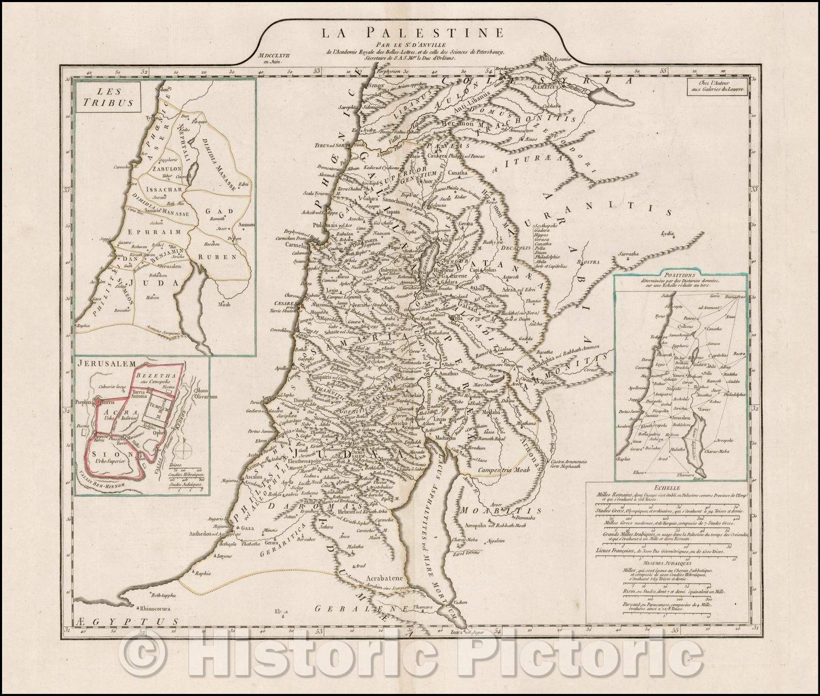 Historic Map - La Palestin Par Le Sr. D'Anville MDCCLXVII/Map of the Holy Land by D'Anville, Plan of Jerusalem, 1767, Jean-Baptiste Bourguignon d'Anville - Vintage Wall Art