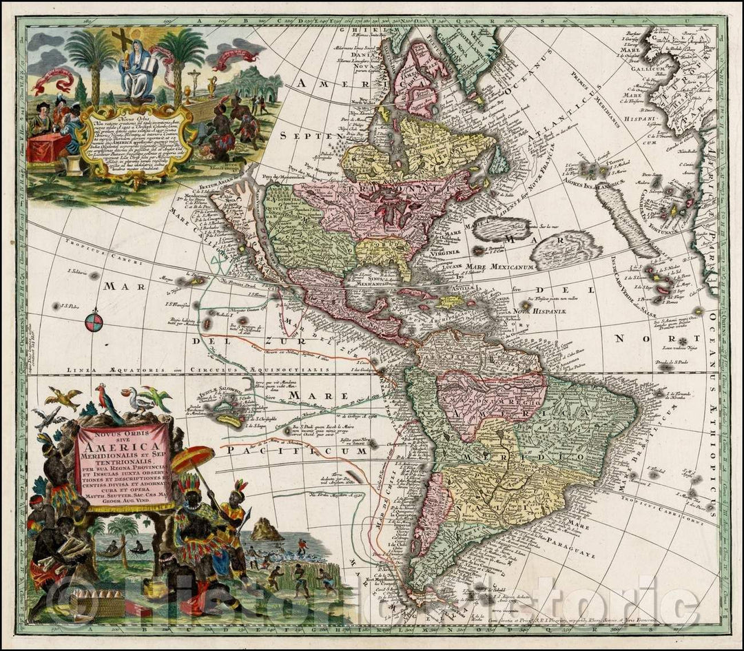 Historic Map - Novus Orbis Sive America Meridionalis et Septentrionalis, 1730, Matthaus Seutter v2