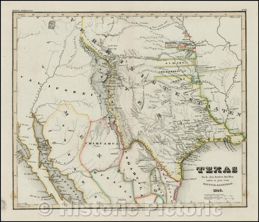 Historic Map - Texas Nach den besten Quellen entw. U. Gez. Vom Hauptm. Radefeld. / Map of the Republic of Texas at the start of the Mexican War, 1846 - Vintage Wall Art