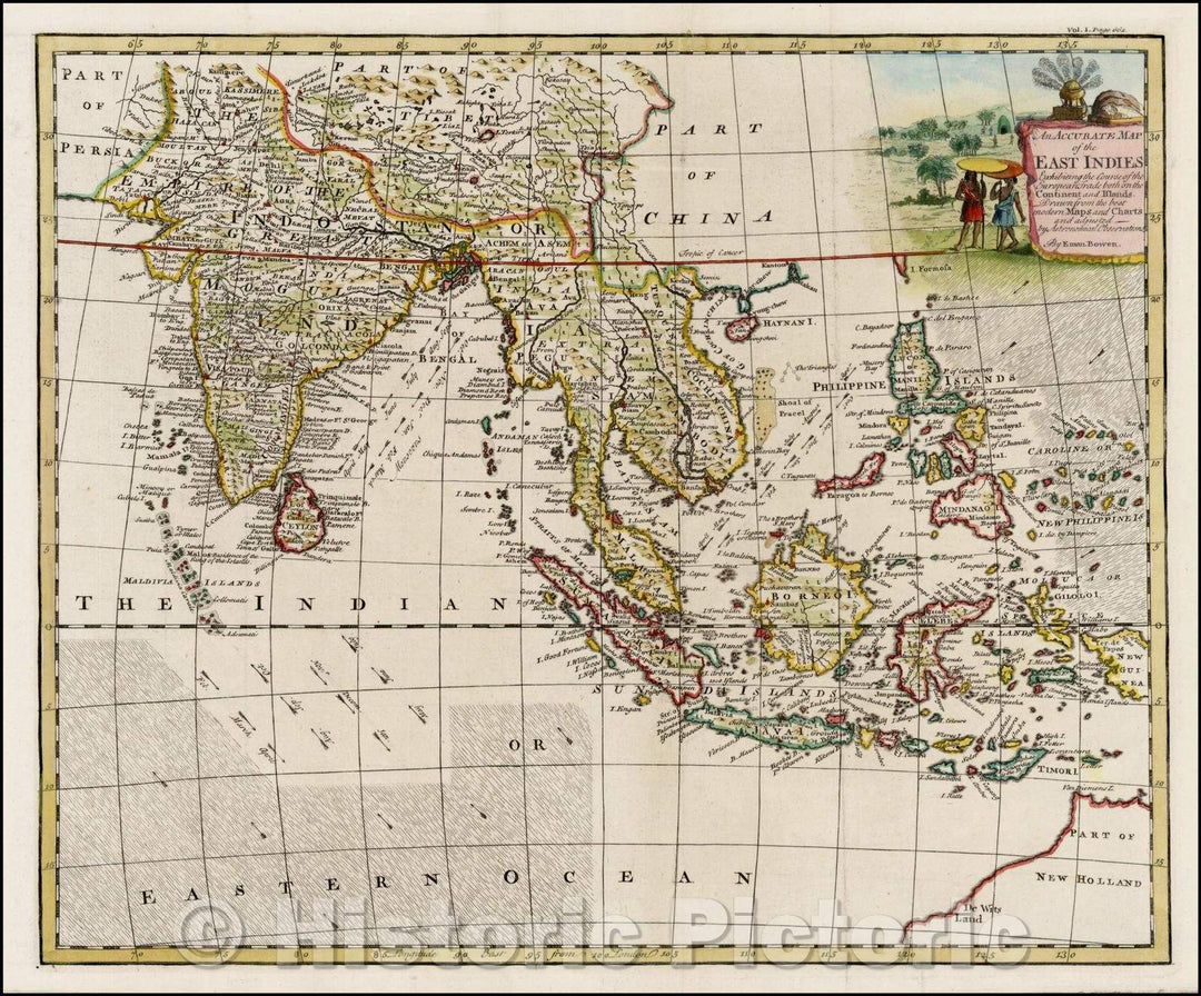 Historic Map - An Accurate Map of the East Indies Exhibiting the Course of the European Trade both on the Continent and Islands, 1744, Emanuel Bowen v3