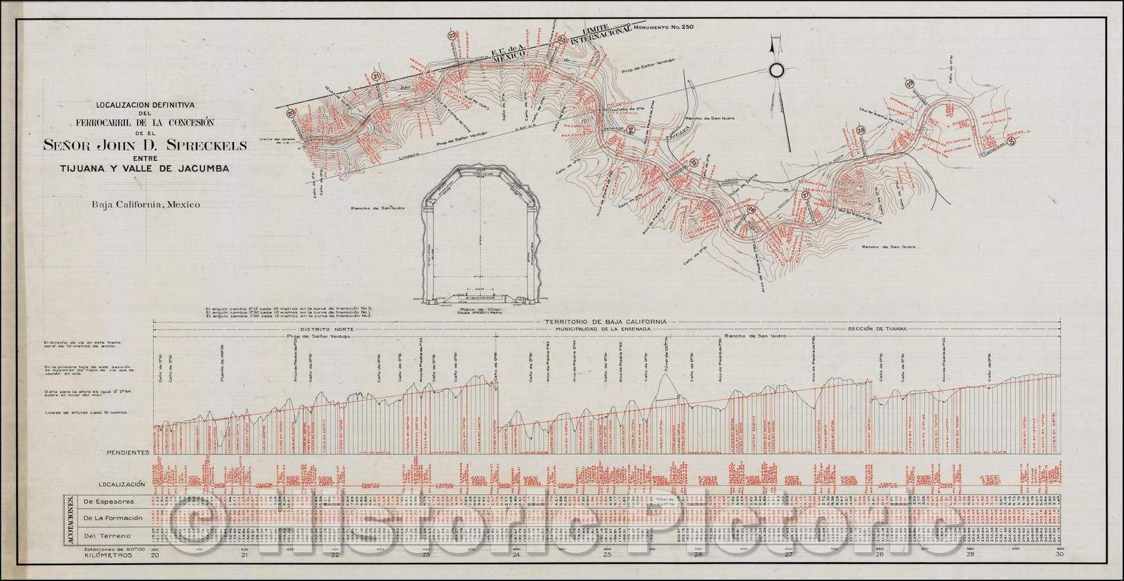 Historic Map - (San Diego & Arizona Railroad) Localizacion Definitiva del Ferro :: San Diego and Arizona Railway Map, San Ysidro and along the Rio de Tijuana, 1907 v2