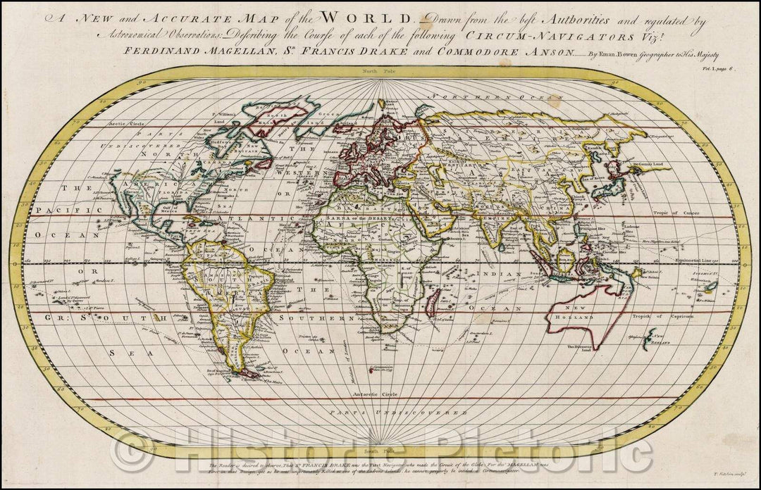 Historic Map - A New and Accurate Map of the World, 1744, Emanuel Bowen - Vintage Wall Art